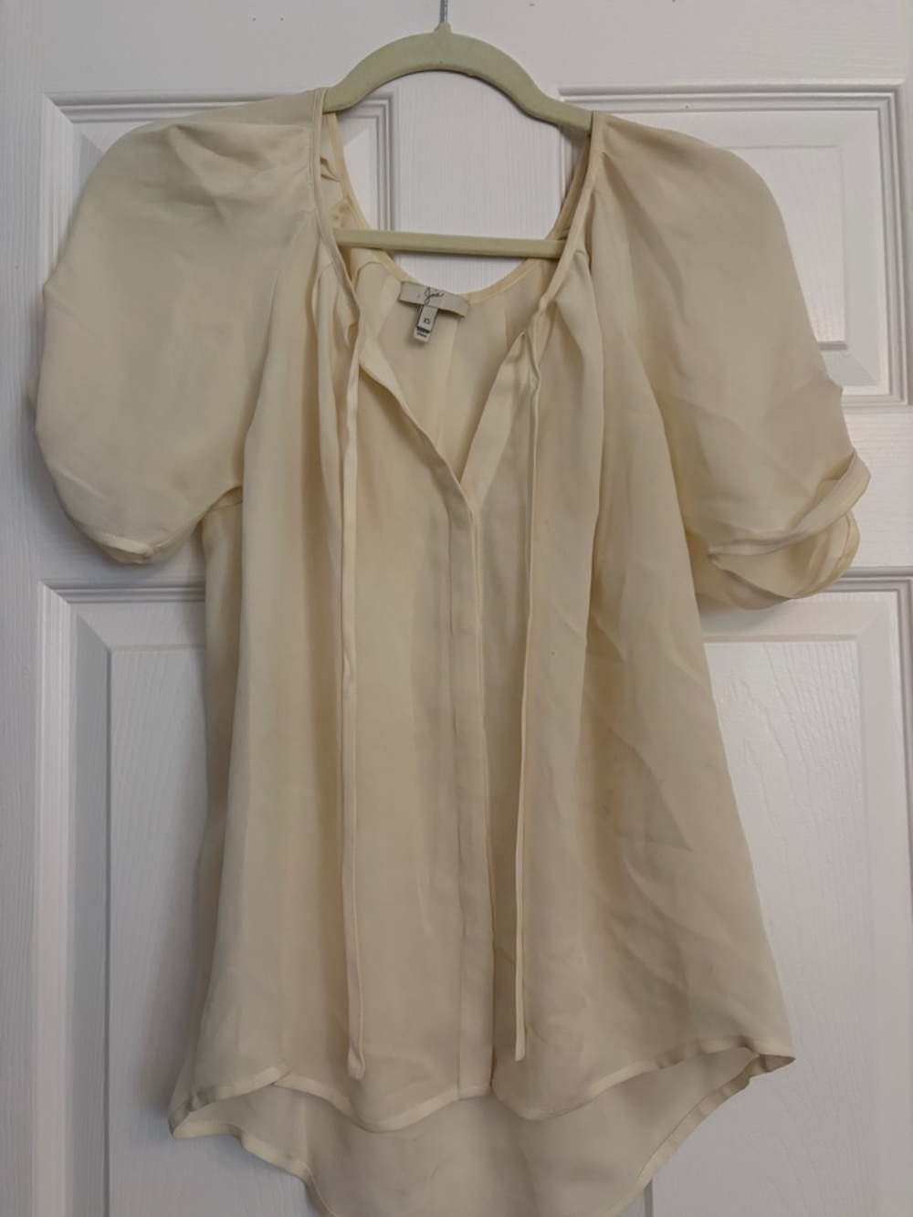 Joie Cream Sheer Puff Sleeve Tie-Front Blouse